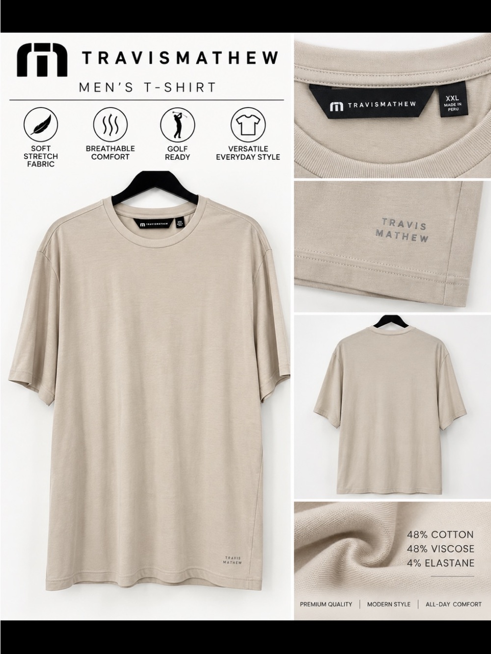 Travis Mathew Men's Crew Neck T-Shirt — Sandstone